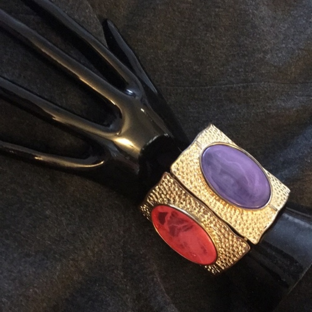 Large Pink Purple Ovals Gold Square Bracelet
